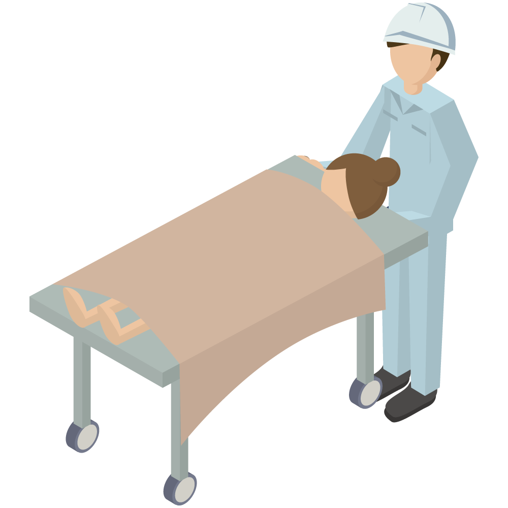 アイソメトリックの救急隊員がストレッチャーに乗った患者を運ぶイラストです。