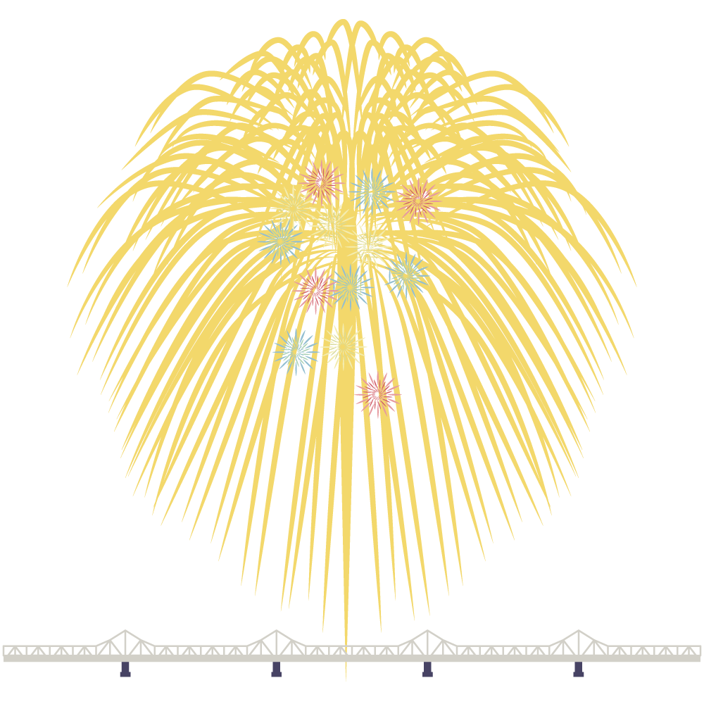 長岡まつり大花火大会の正三尺玉の花火と長生橋の背景透過PNGです。
