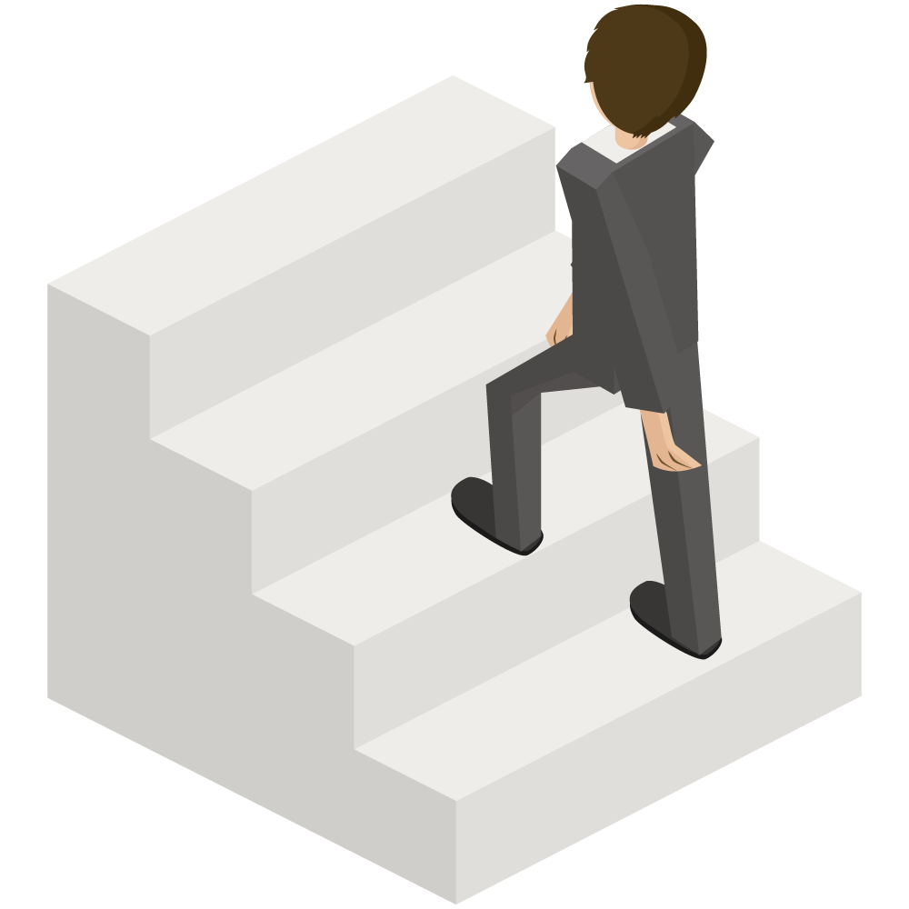 アイソメトリックの階段を登る会社員のイラストです。