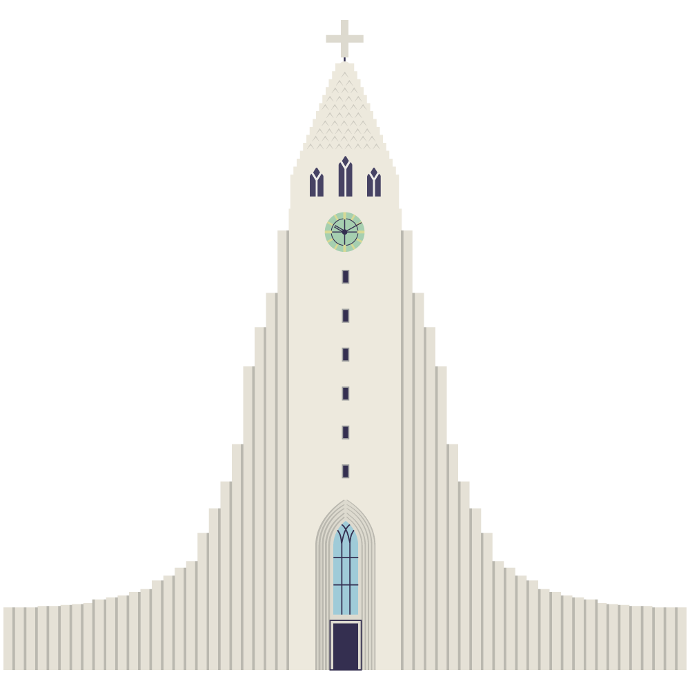 アイスランド、レイキャビクのハットルグリムス教会のイラストです。