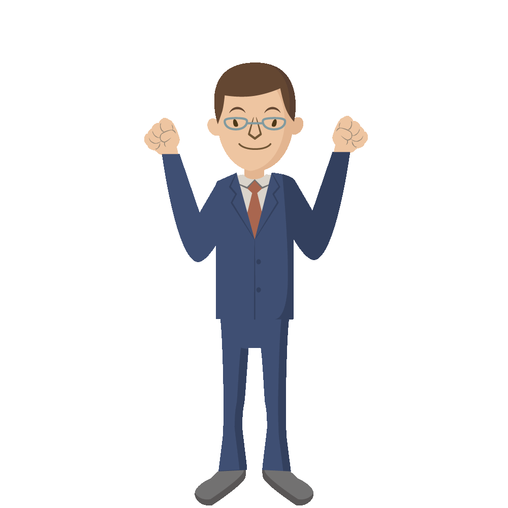 バンザイして喜ぶスーツを着た男性の動くイラストです。