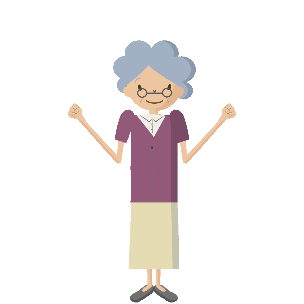 バンザイして喜ぶ高齢者女性の動くイラストです。