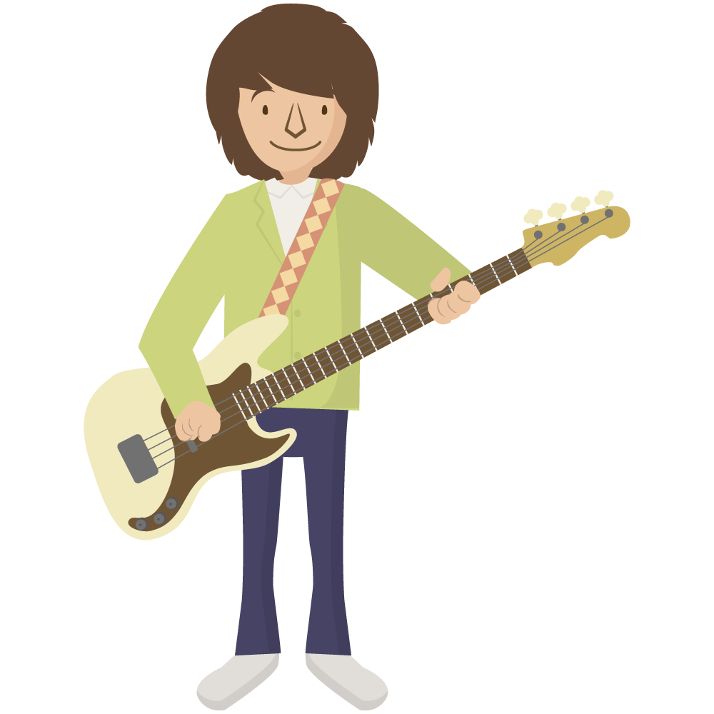 ベースを弾く男性のイラストです。