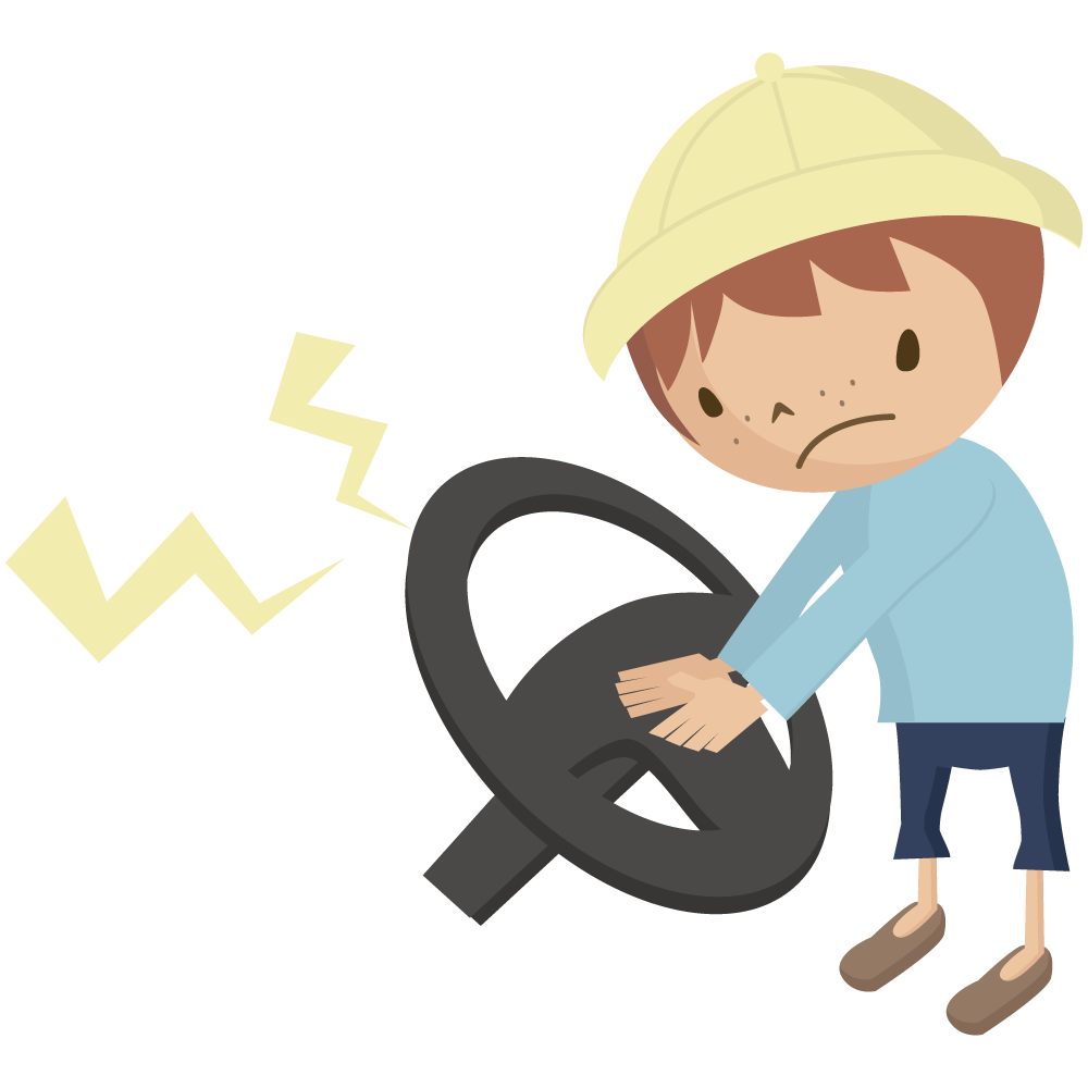 車に閉じ込められた男の子がクラクションを鳴らしているイラストです。