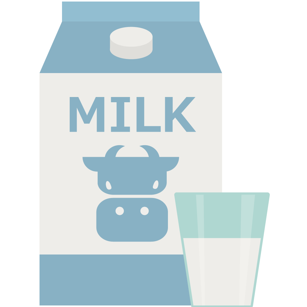 シンプルなパックのミルクとグラスに入ったミルクのイラストです。