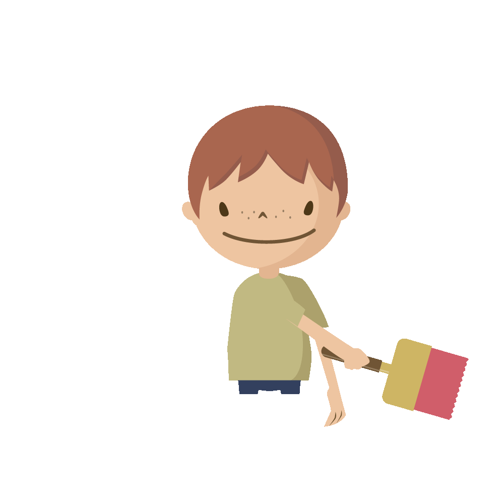 男の子がペンキ塗りをしている動くイラストです。