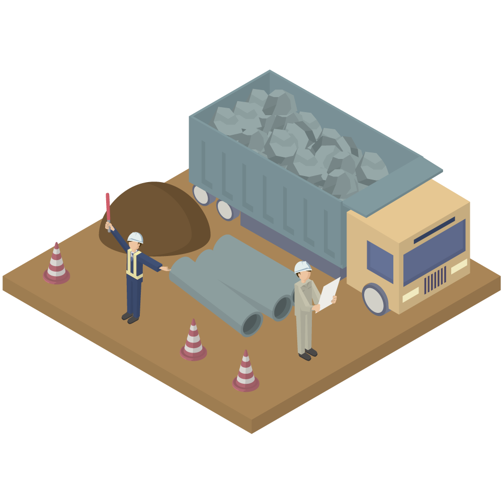 アイソメトリックの工事現場のイラストです。