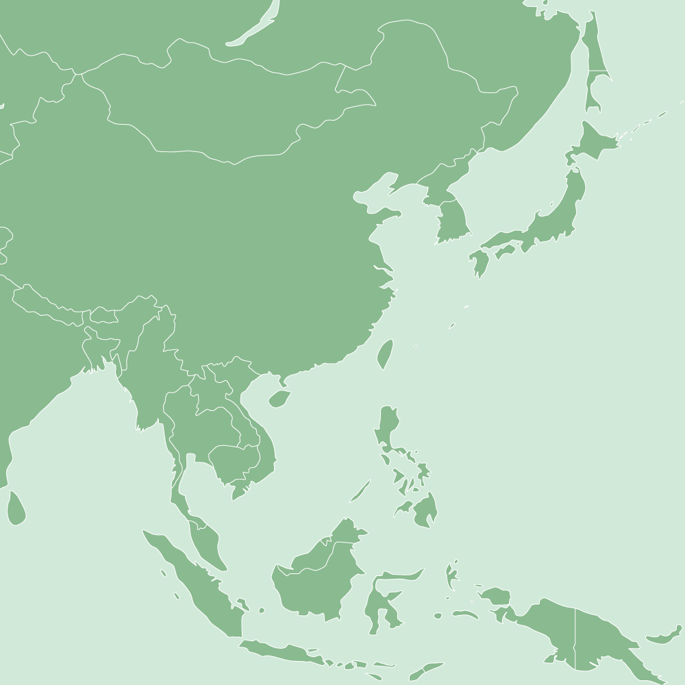 シンプルで見やすい東アジア・東南アジアの白地図です。
