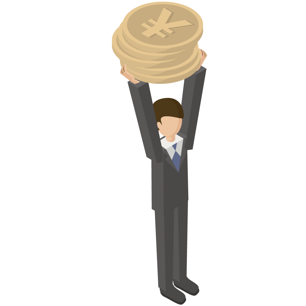 アイソメトリックのコインを手に入れた男性のイラストです。