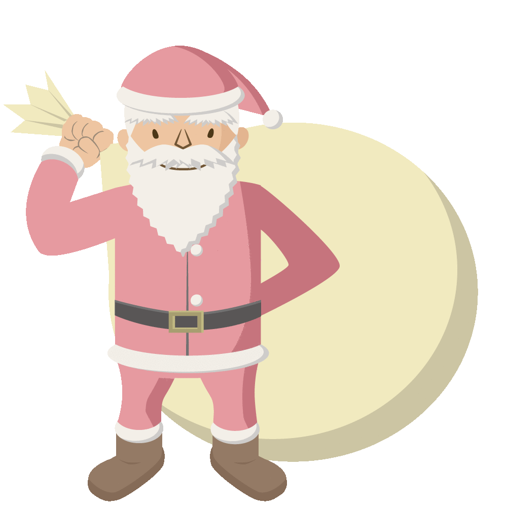 サンタクロースがプレゼントを渡してくれる動くイラストです。