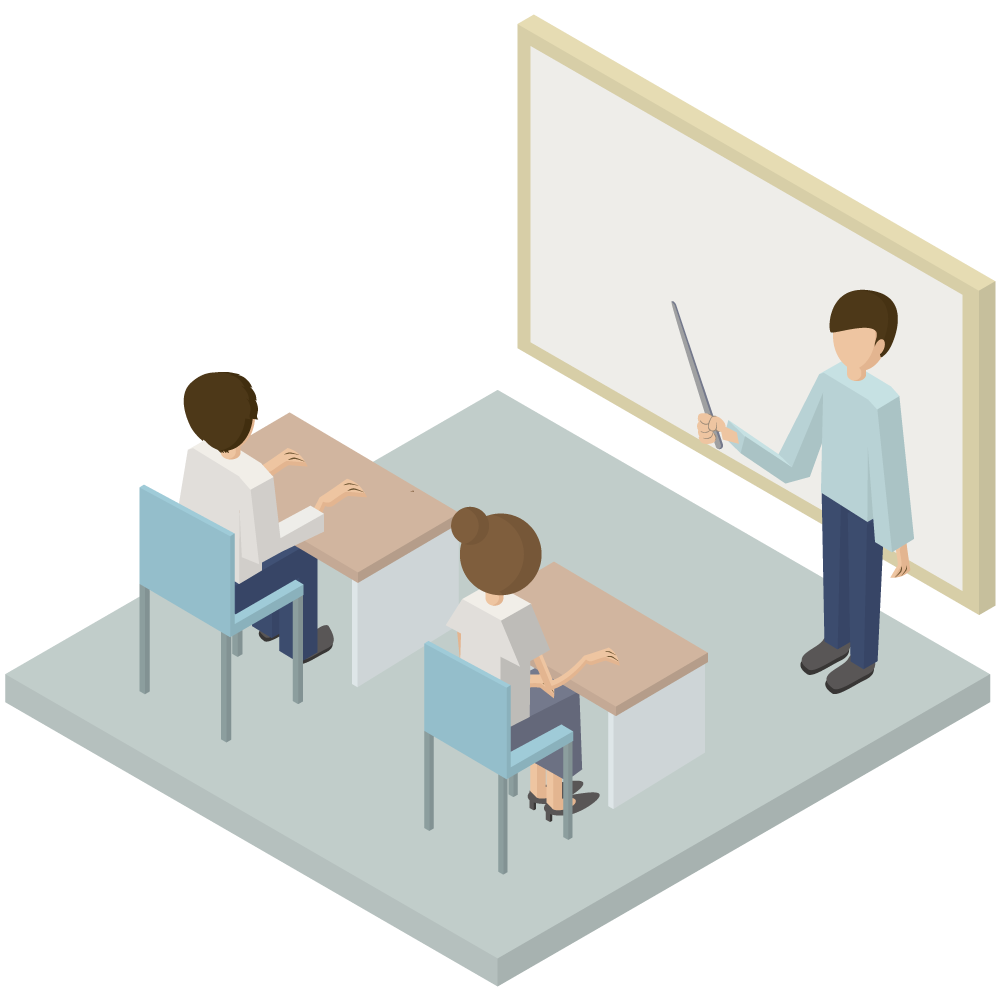 アイソメトリックのセミナーをしているイラストです。