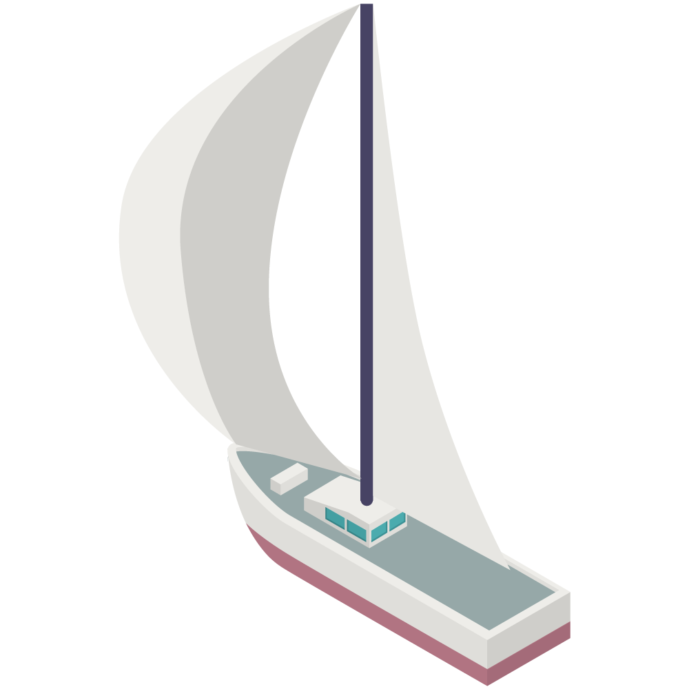 アイソメトリックの白いヨットのイラストです。