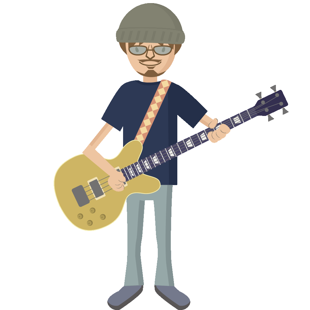 ベースを演奏しているベーシストの動くフリーイラストです。