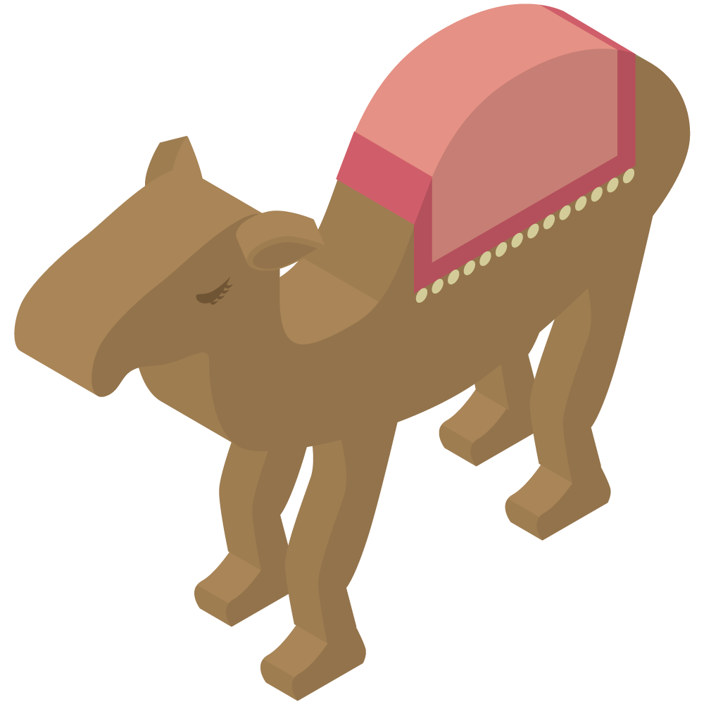 アイソメトリックのヒトコブラクダのイラストです。