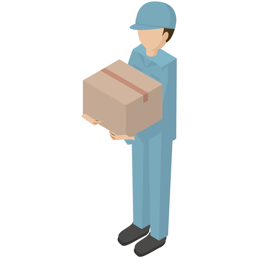 アイソメトリックの物流業者の男性のイラストです。