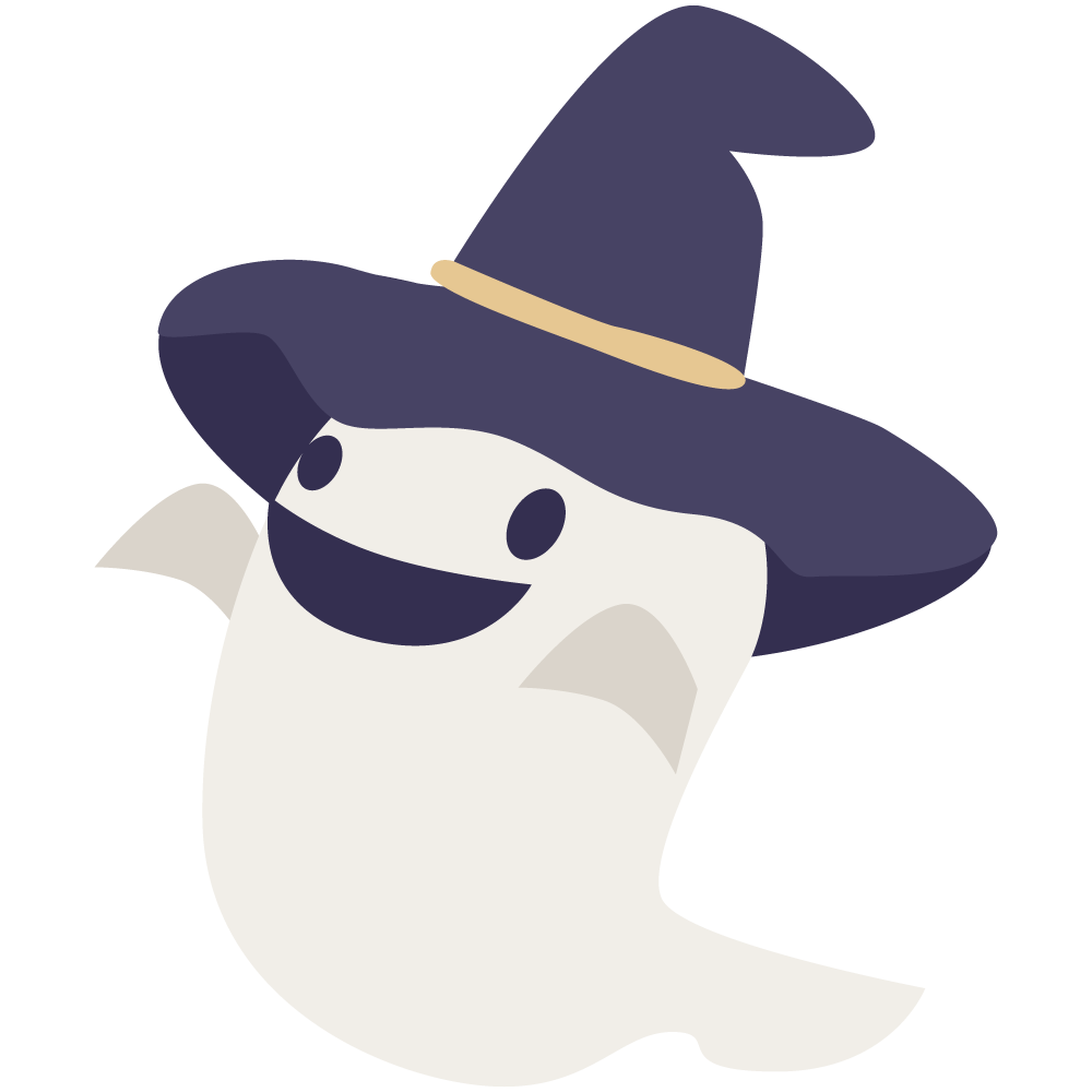 魔法使いの帽子をかぶったおばけのイラストです。