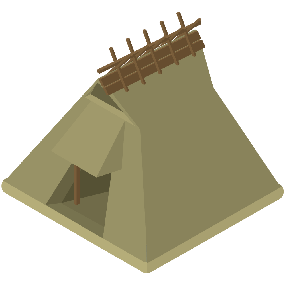 アイソメトリックの縄文時代の竪穴式住居のイラストです。