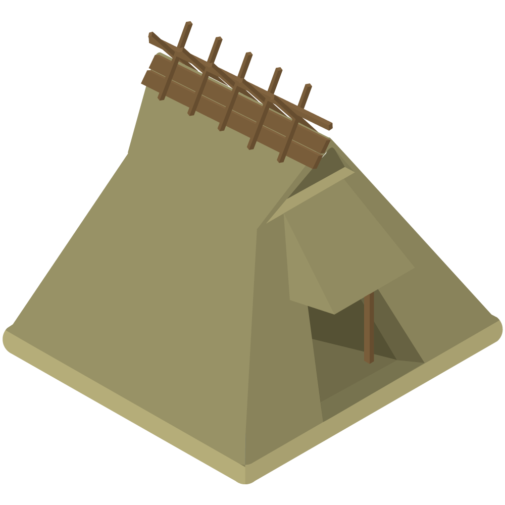 アイソメトリックの縄文時代の竪穴式住居のイラストです。