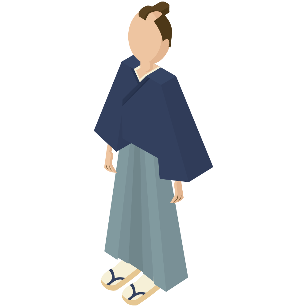 アイソメトリックのちょんまげの侍のイラストです。
