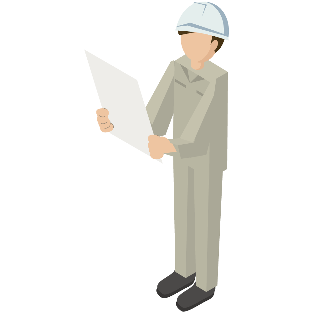 アイソメトリックの工事現場監督のイラストです。