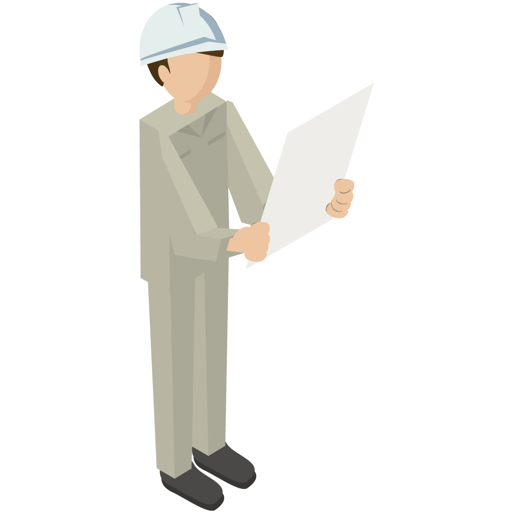 アイソメトリックの工事現場監督のイラストです。