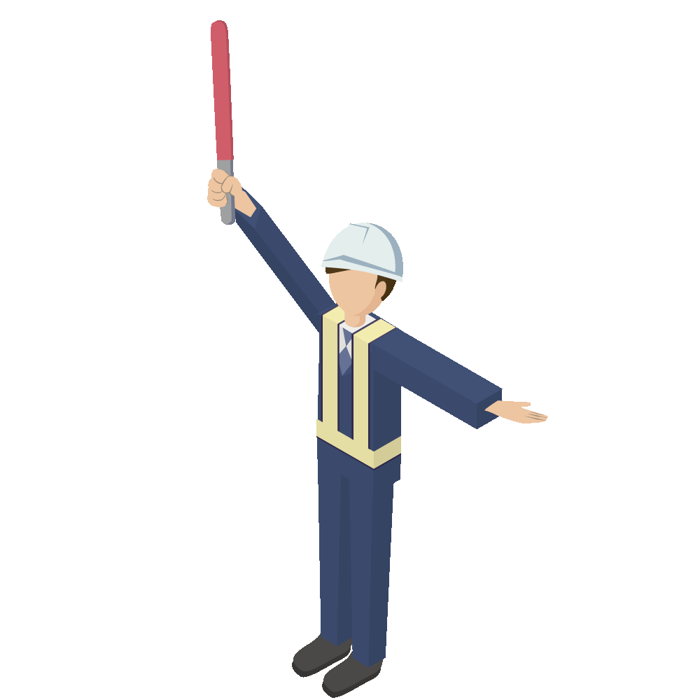 アイソメトリックの交通誘導をする男性の動くイラストです。