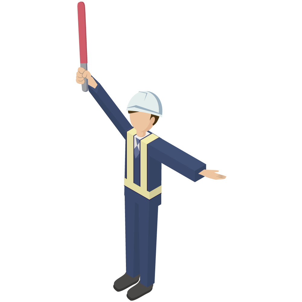 アイソメトリックの交通誘導する男性のイラストです。