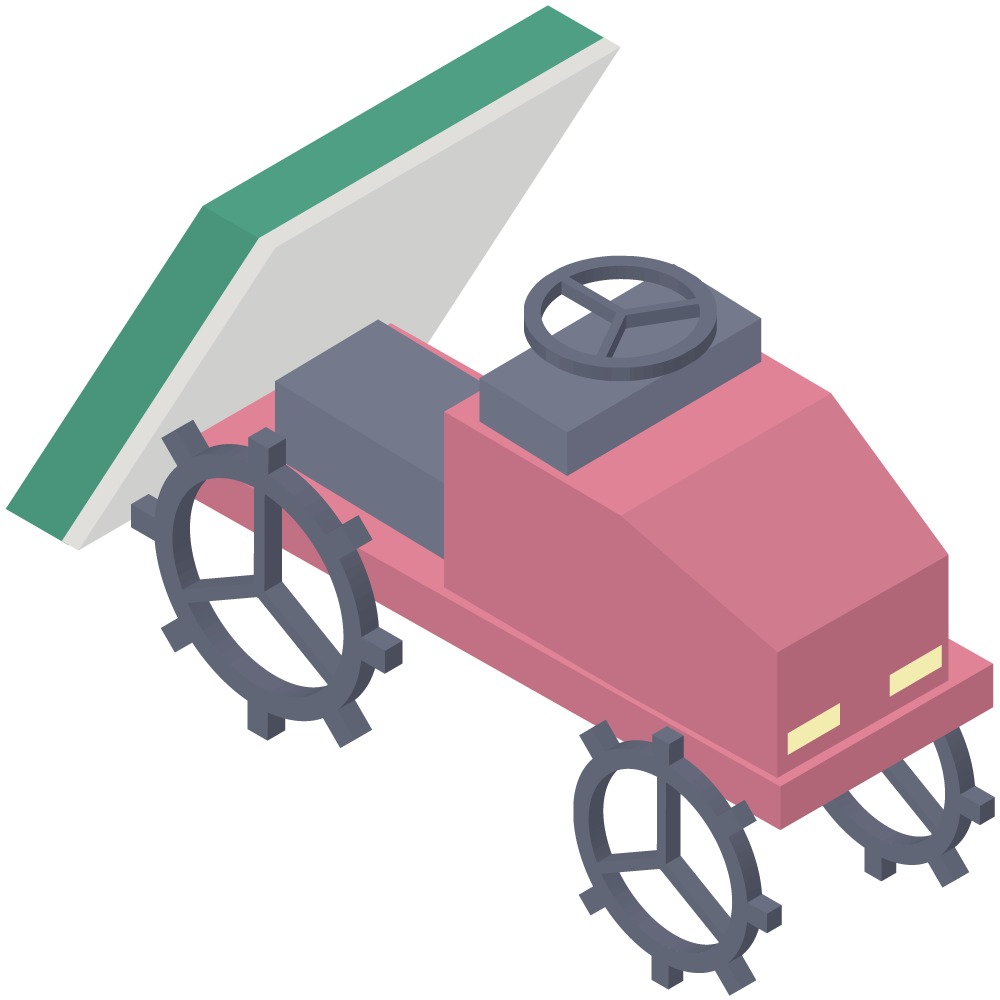 イソメトリックの赤い田植え機のイラストです。