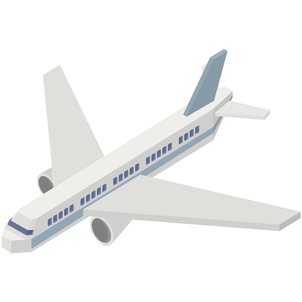 アイソメトリックの青い旅客機のイラストです。