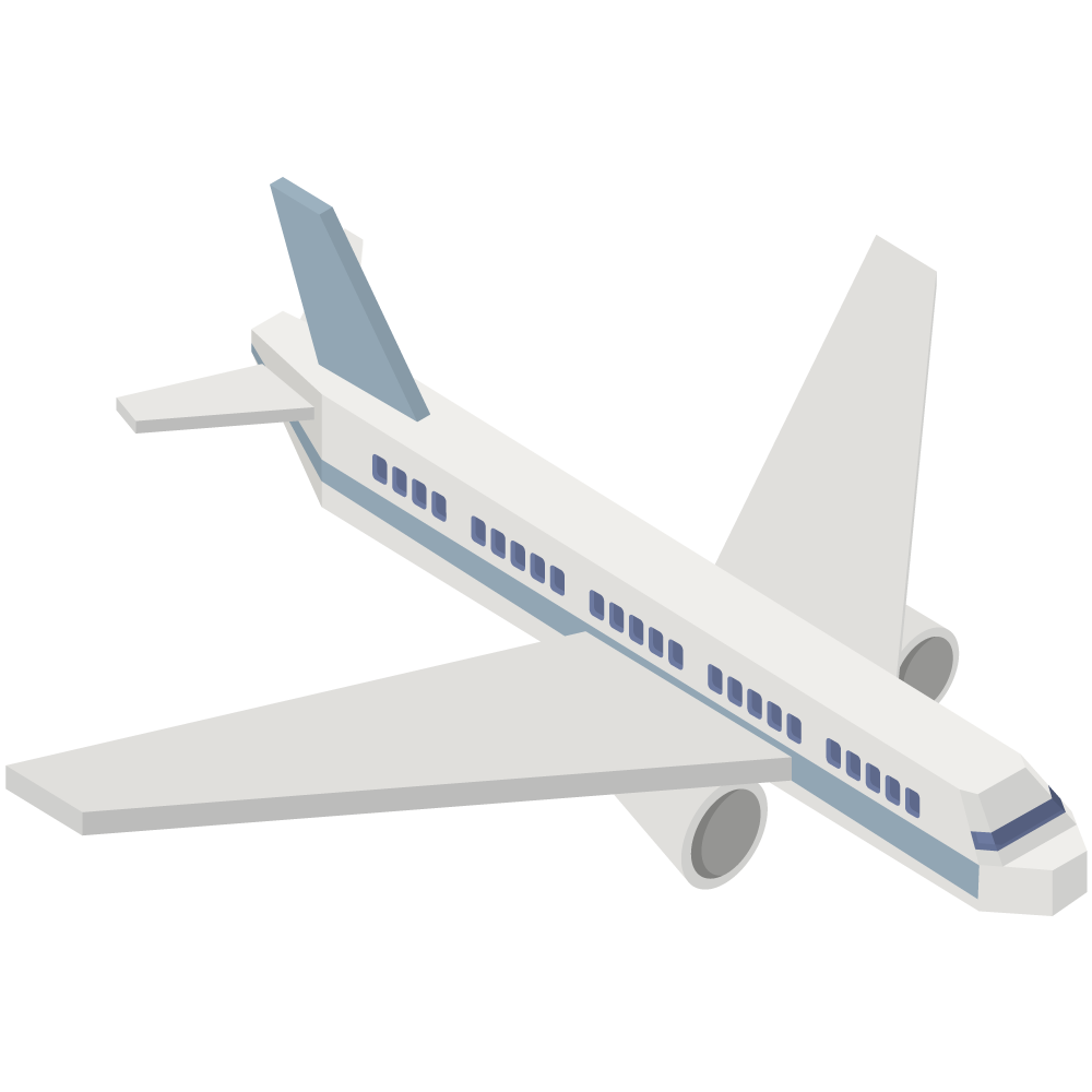 アイソメトリックの青い旅客機のイラストです。