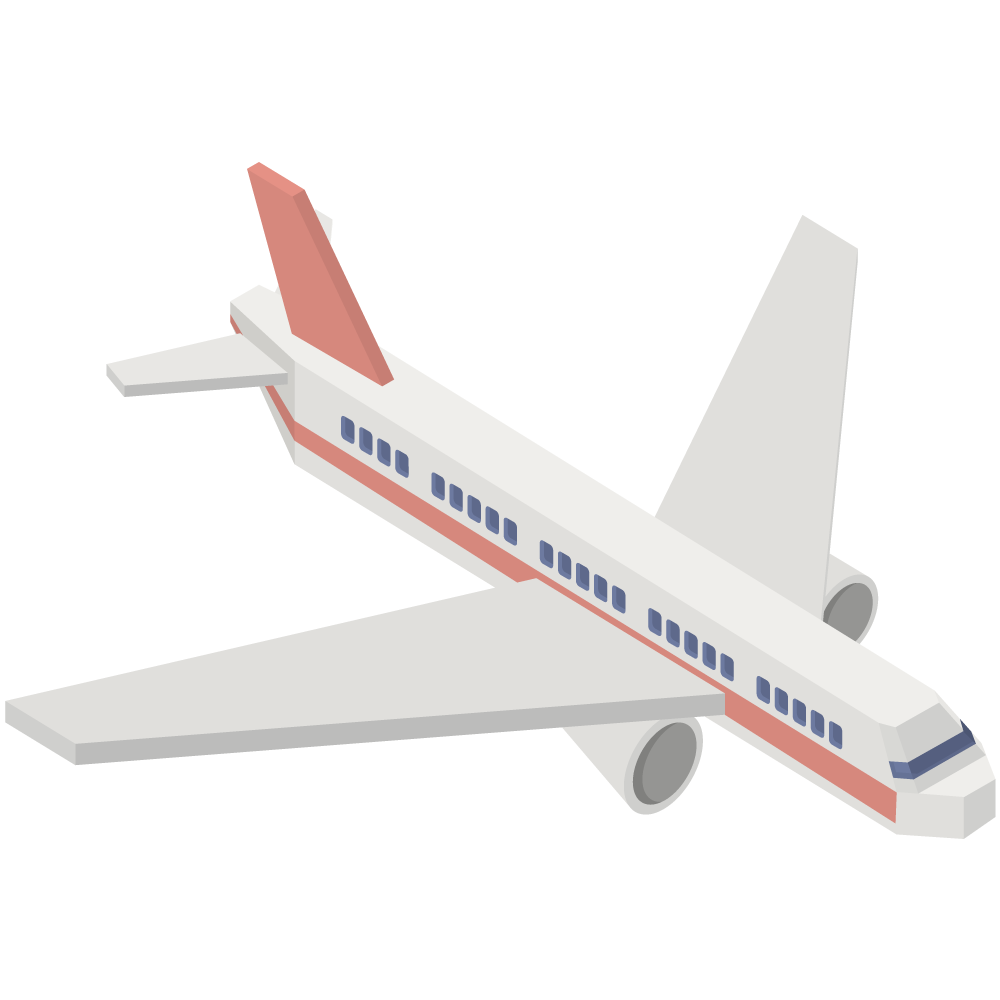 アイソメトリックの赤い旅客機のイラストです。