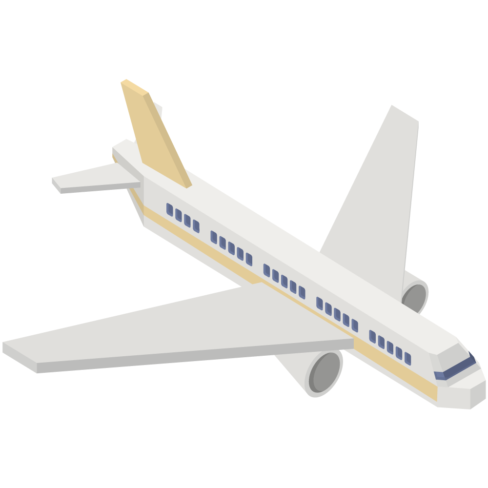 アイソメトリックの黄色い旅客機のイラストです。