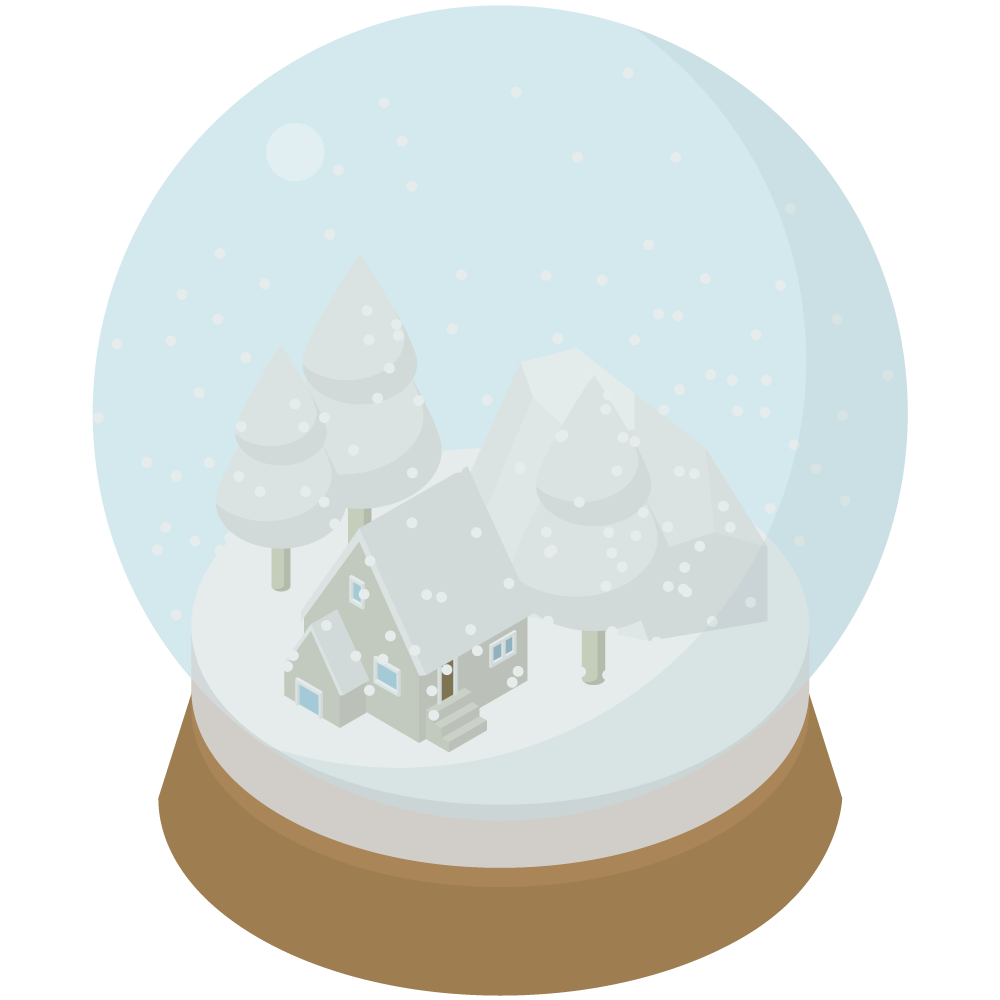 アイソメトリックの雪景色のスノードームのイラストです。