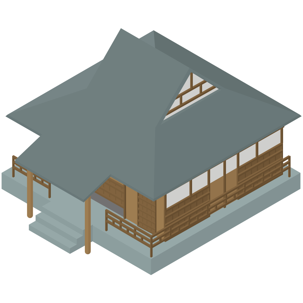 アイソメトリックのお寺のイラストです。