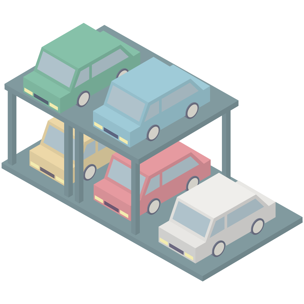 アイソメトリックの立体駐車場のイラストです。