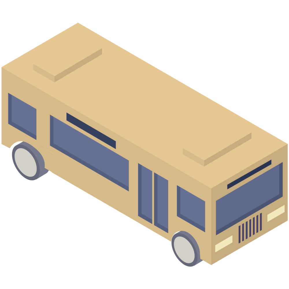 アイソメトリックの黄色いバスのイラストです。