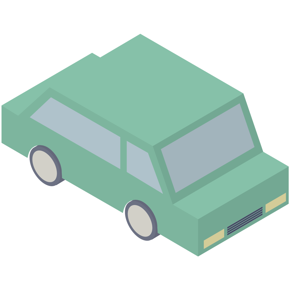 アイソメトリックの緑の車のイラストです。