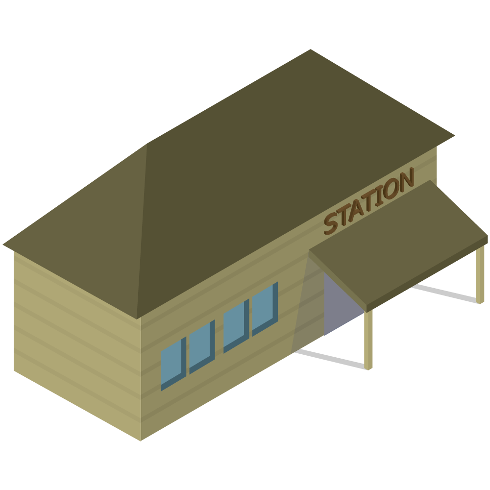 アイソメトリックの田舎の駅のイラストです。