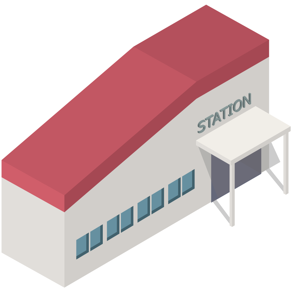アイソメトリックの駅のイラストです。