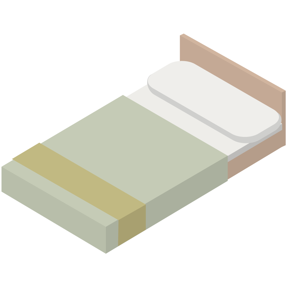 シンプルなアイソメトリックのベッドのイラストです。