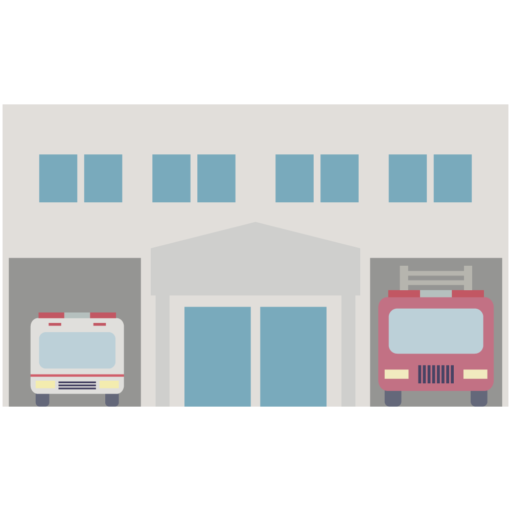 シンプルでフラットな消防署のイラストです。