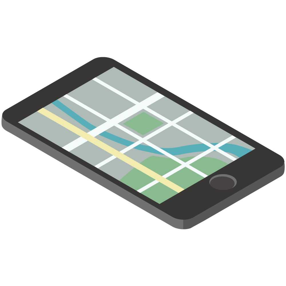 アイソメトリックなスマホのマップのイラストです。