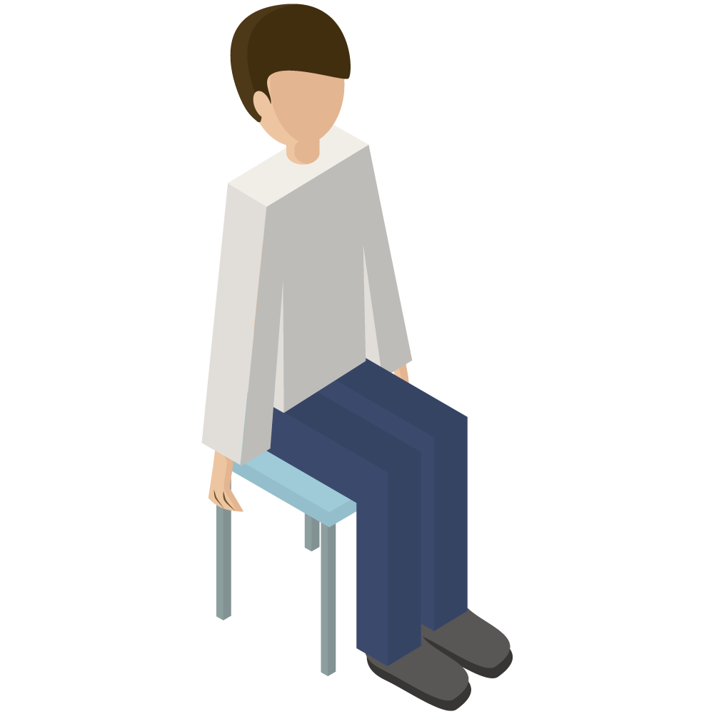 アイソメトリック風の椅子に座っている男性のイラストです。