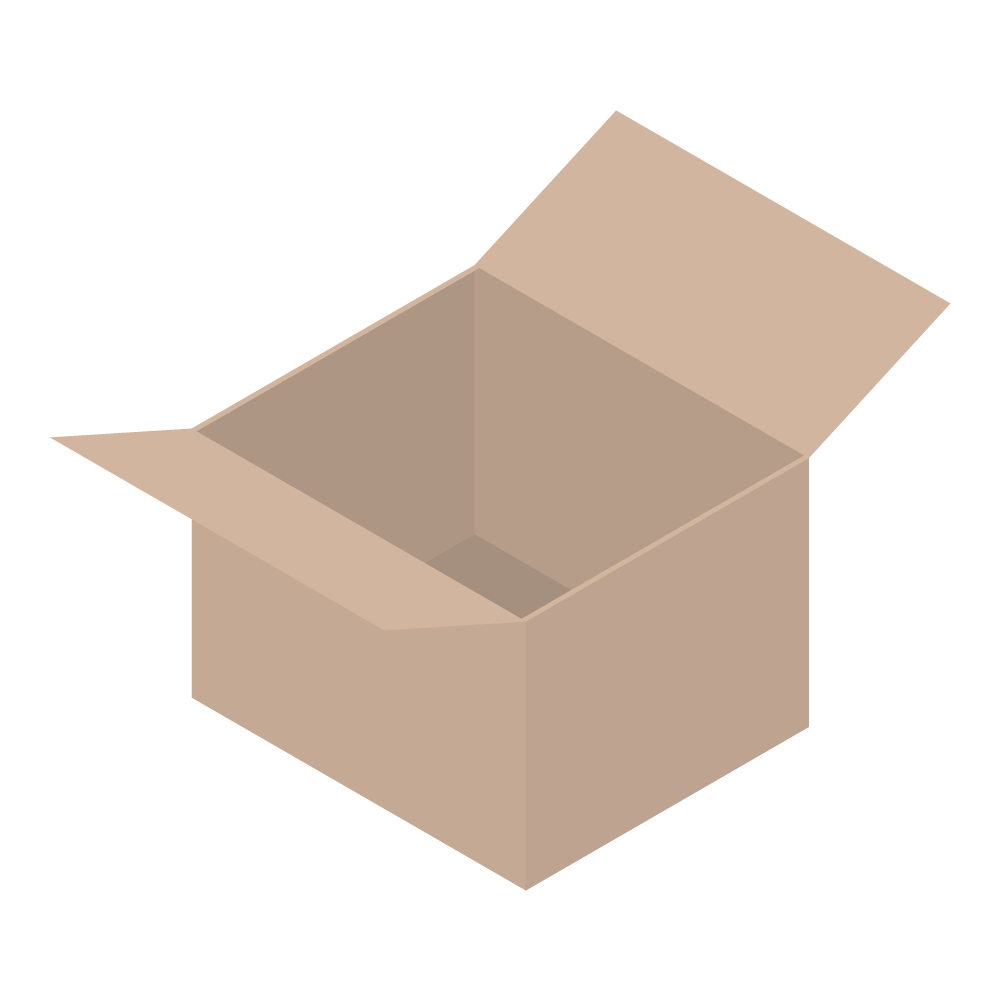 アイソメトリックで描いた開いた段ボール箱のイラストです。