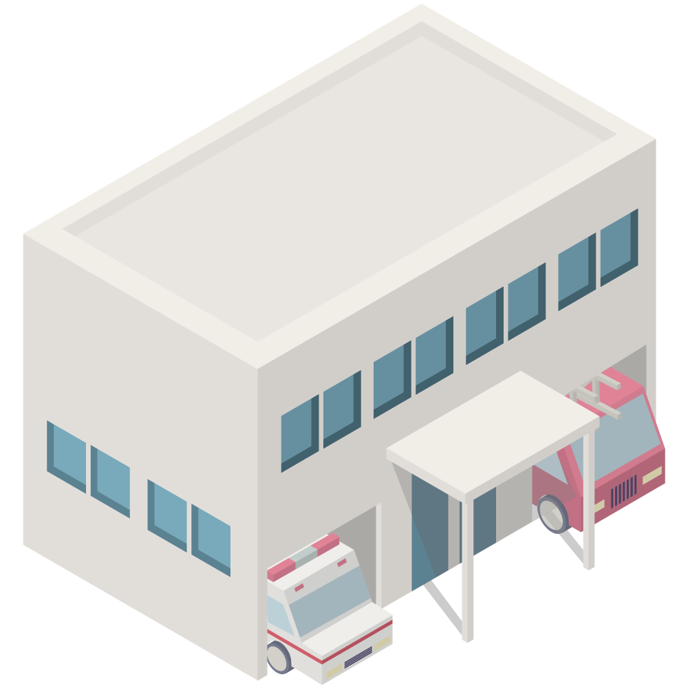 アイソメトリックで描いた消防署のイラストです。