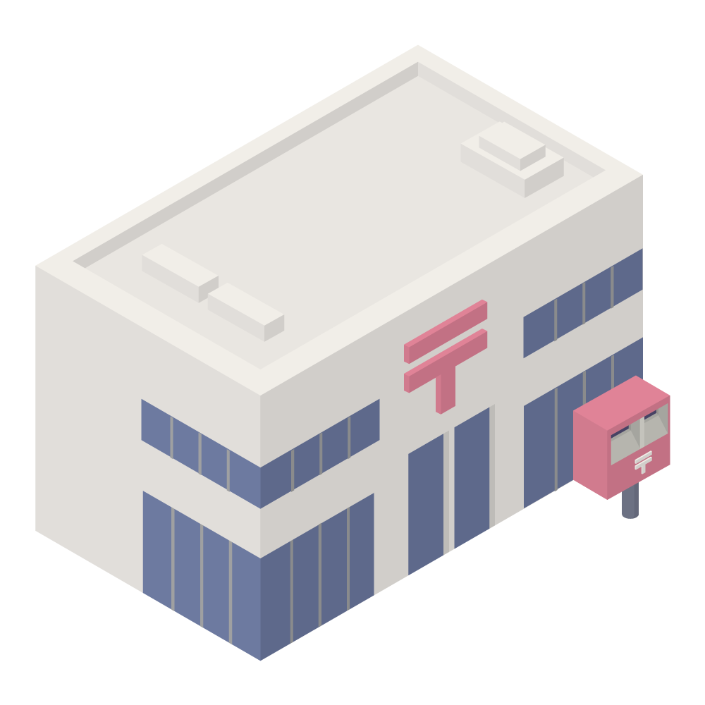 アイソメトリックで描いた郵便局のイラストです。