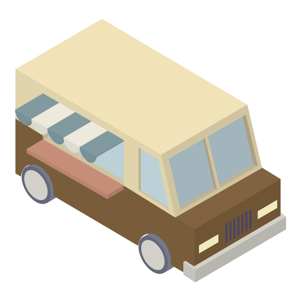 シンプルなアイソメ図のフードカートのイラストです。