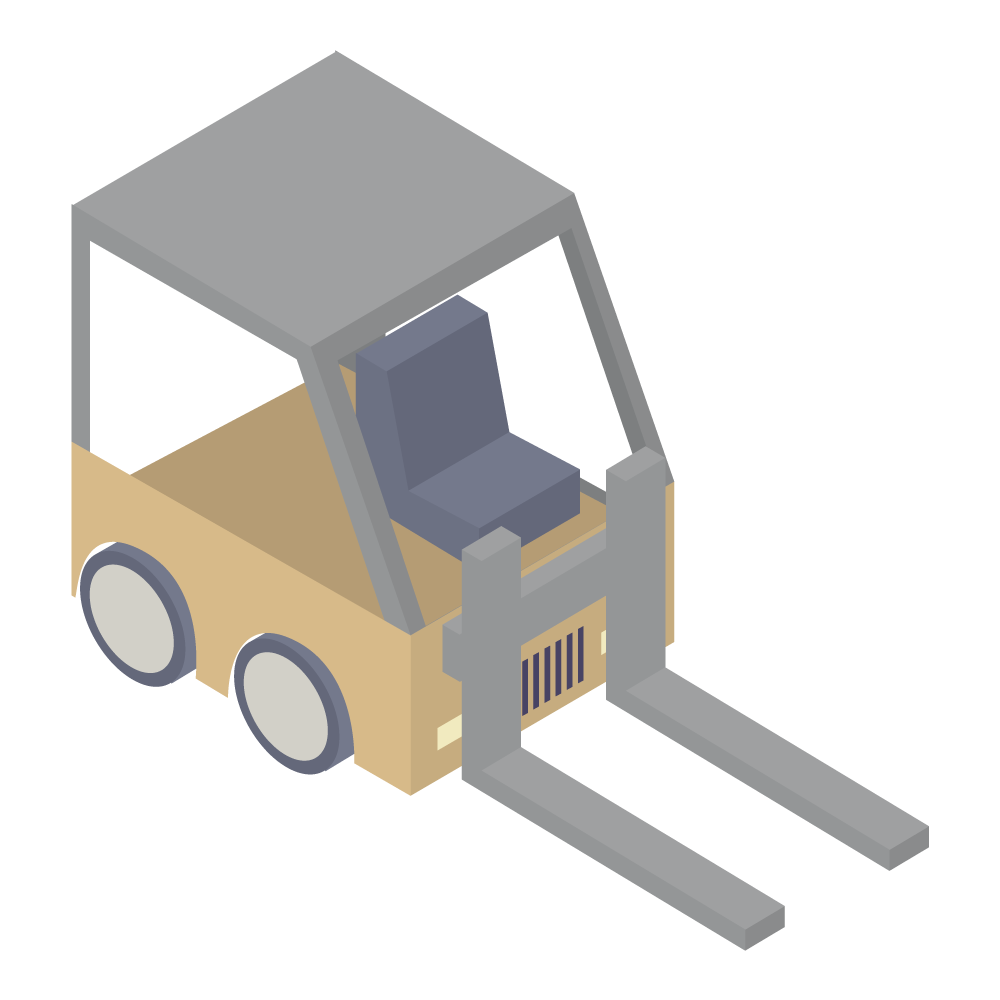 アイソメトリックで表現した、フォークリフトのイラスト素材です。